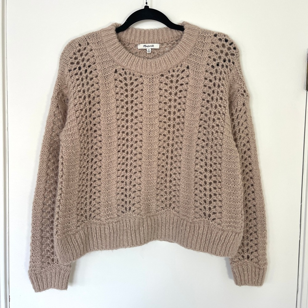 Madewell Windemere Pointelle Pullover Wool Blend‎ Sweater Women's Size XS Bisque